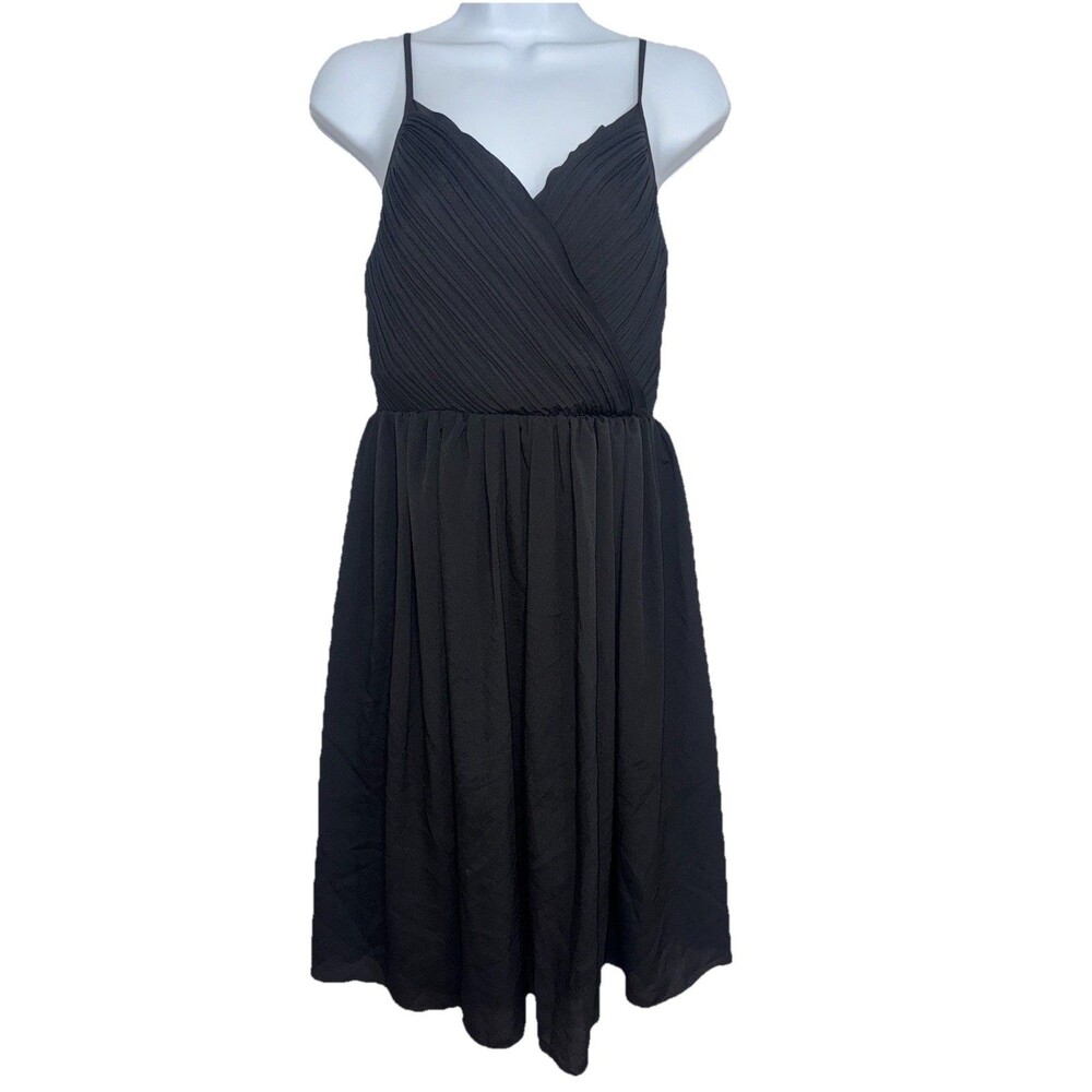 Banana Republic Strappy Crossover Vee Dress Pleated Black Knee Women Size 2 NEW